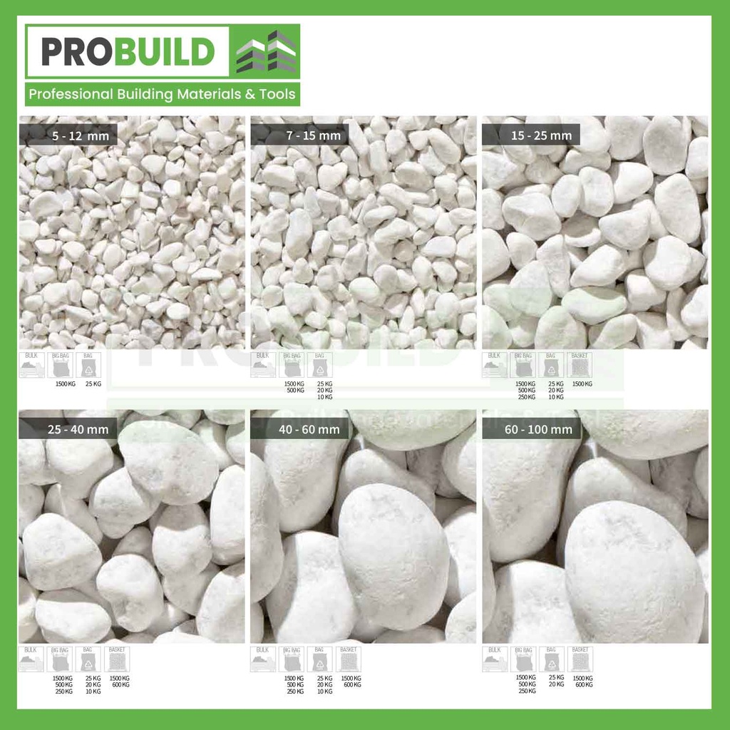 Bianco Carrara Marble Pebbles | Probuild Malta
