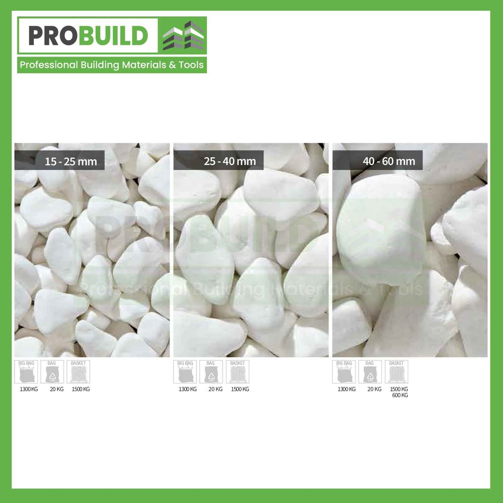 Thassos White Marble Pebbles | Probuild Malta